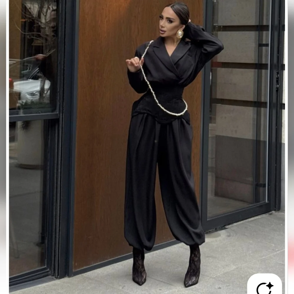 Zara BALLOON SATIN PANTS BLACK